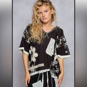 Boho Black Floral Patchwork Top